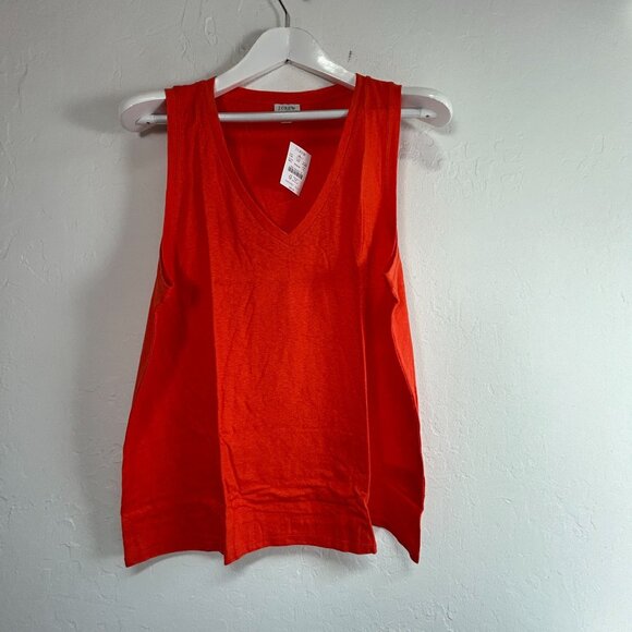 J.Crew Womens Easy Cotton-blend V-neck Tank Top XL Red Sleeveless AY261 New - Picture 1 of 6